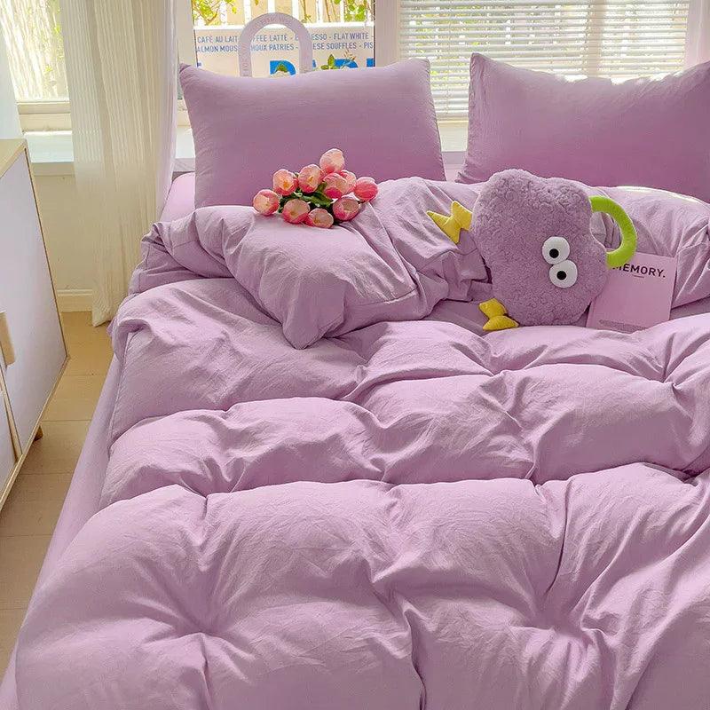 Class A Washed Cotton Four-piece Set Pure Color Duvet Cover Sheets