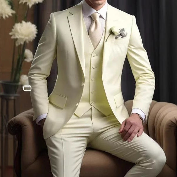 Elegant Business Banquet Suit Set for Men – 3-Piece Slim Fit Formal Suit (Jacket, Vest & Pants)