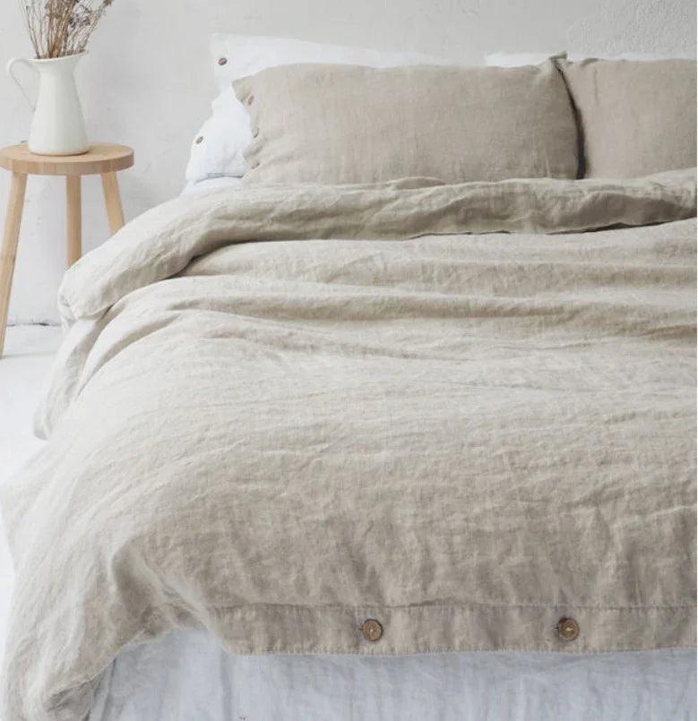 Pure Linen Washed Fabric Duvet Cover and Bed Sheet Set