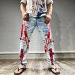 Men's Ripped Patchwork Biker Jeans – Slim Fit Distressed Denim Streetwear Pants