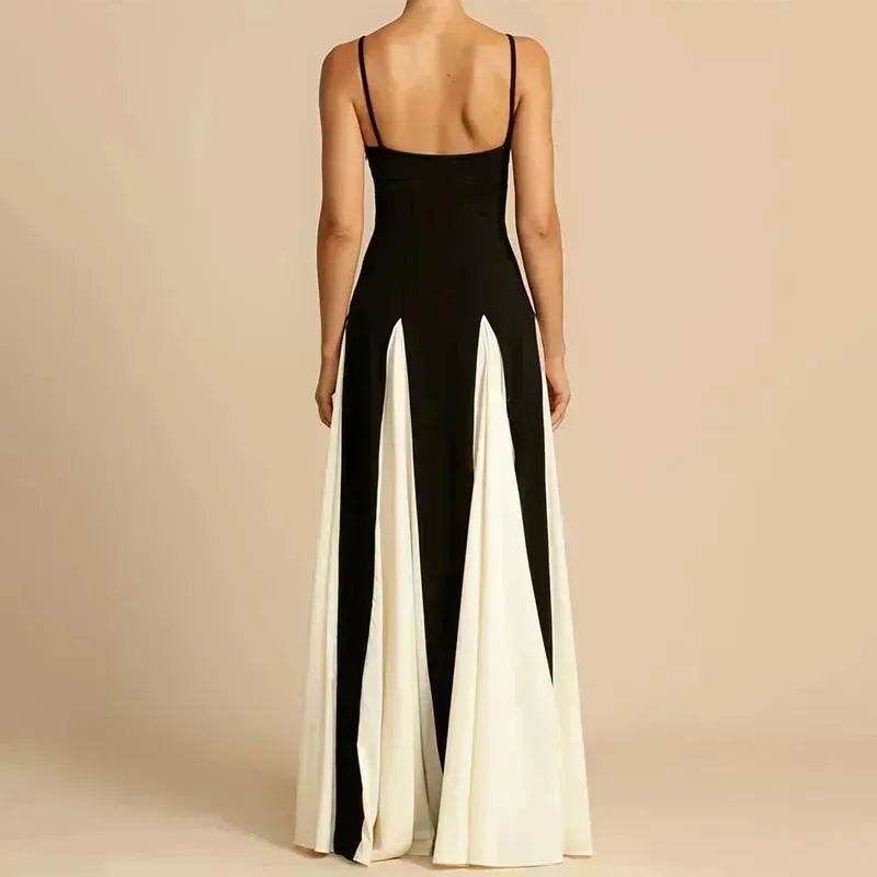 Luxury Women Sleeveless Color Contrast Sling Dress for Wedding Cocktail Evening Party events