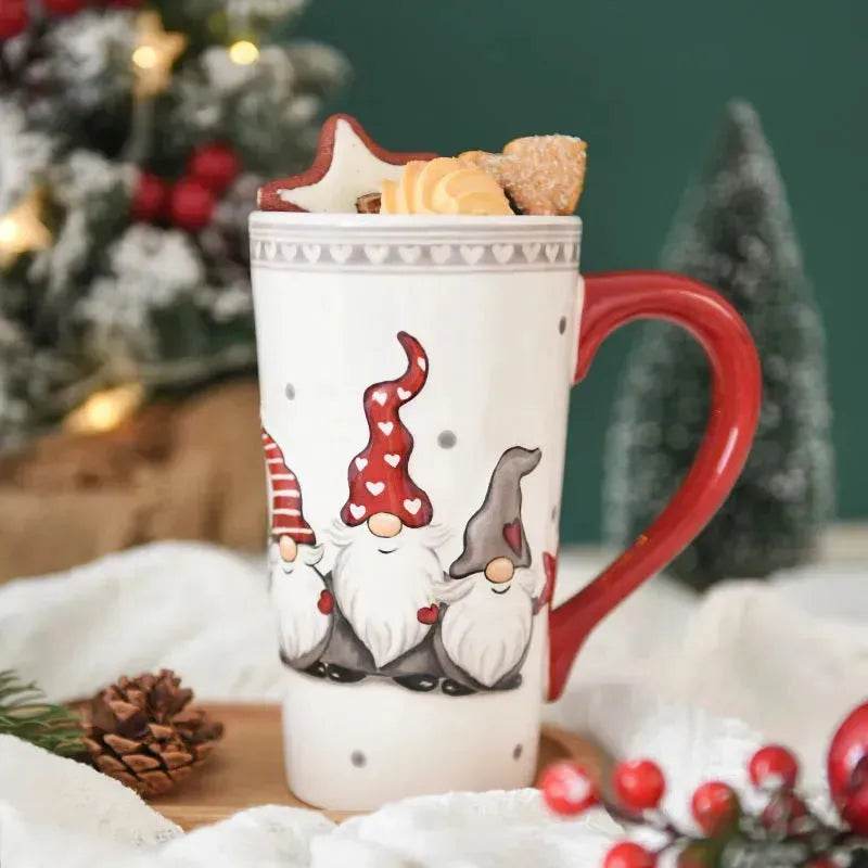 Christmas Large Capacity Nordic Christmas Tall Hat Ceramic Relief Mug Cup