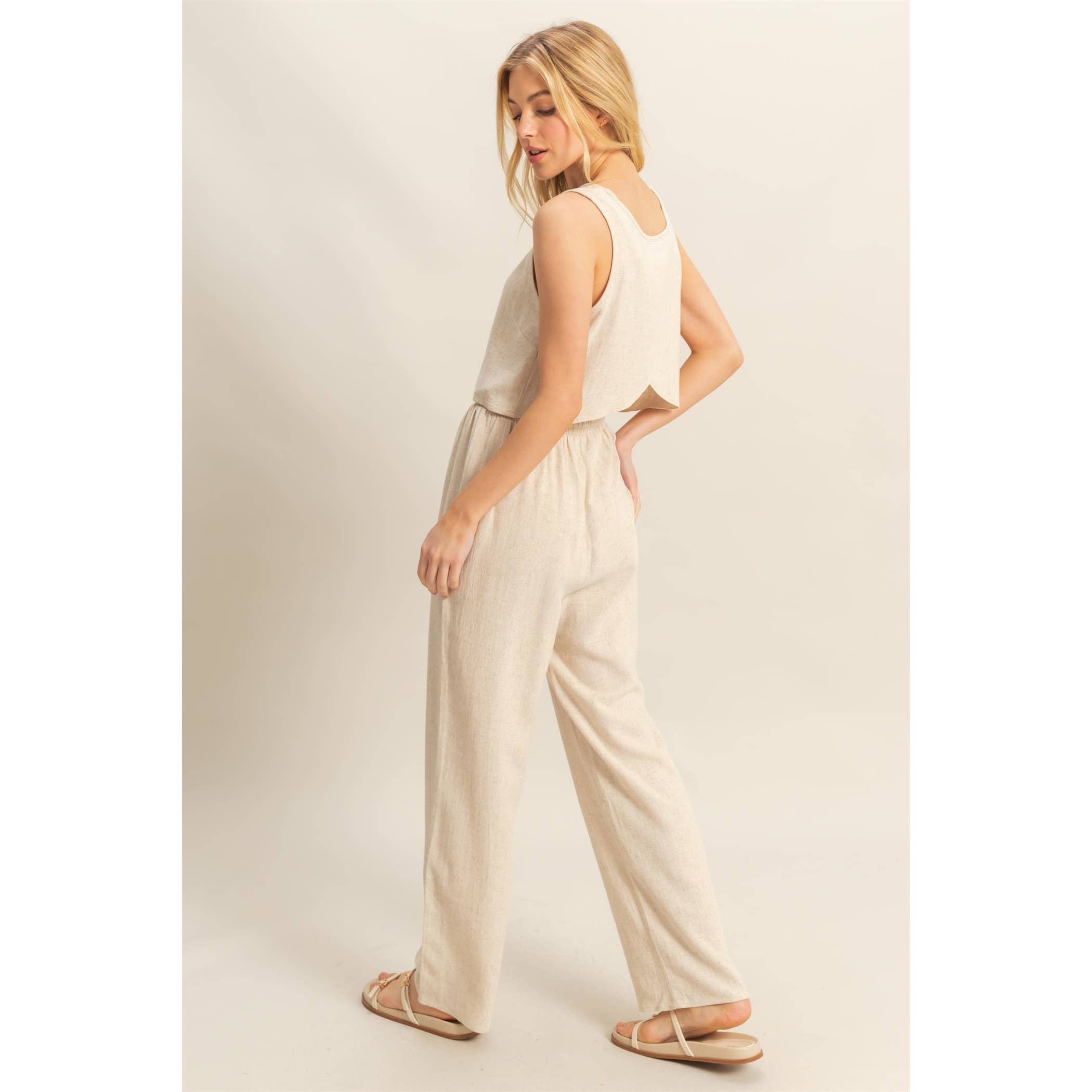 Cotton Sleeveless Top And Pants Set | Cream