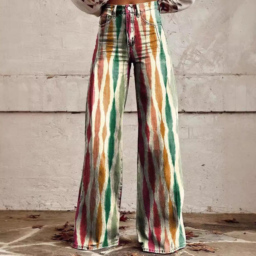 3D Novelty Print Wide Leg Jeans – Loose Fit Graphic Denim Pants