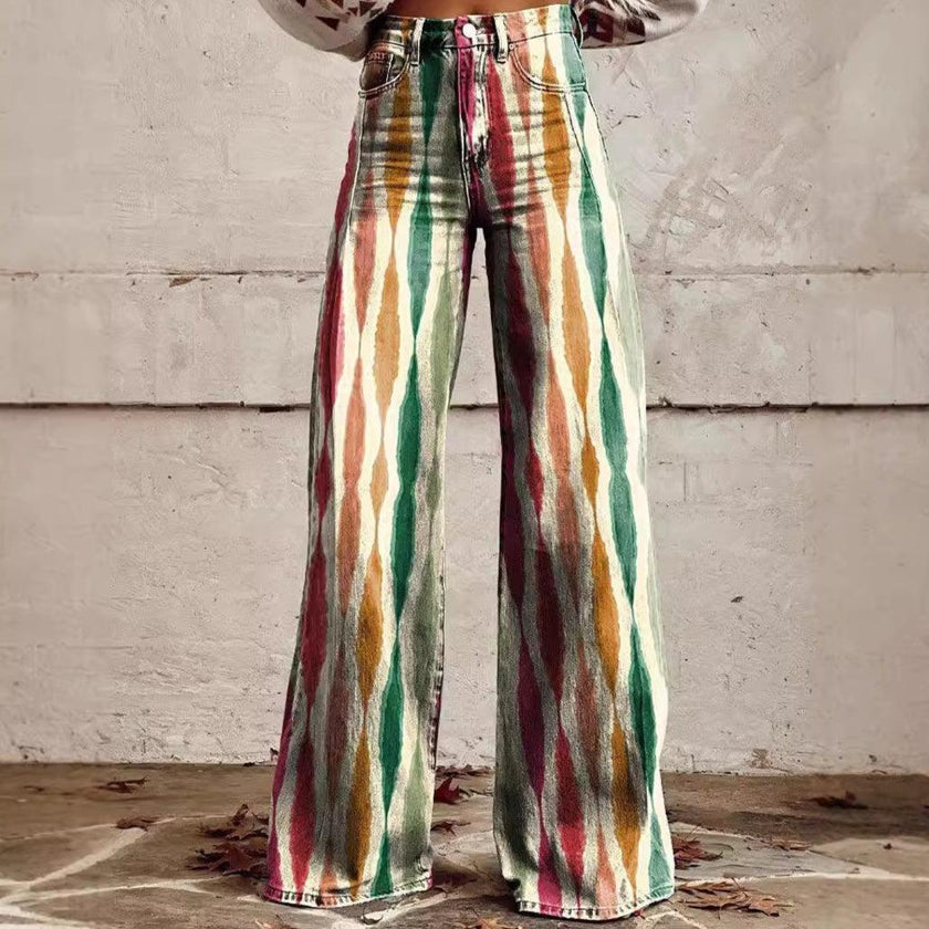 3D Novelty Print Wide Leg Jeans – Loose Fit Graphic Denim Pants
