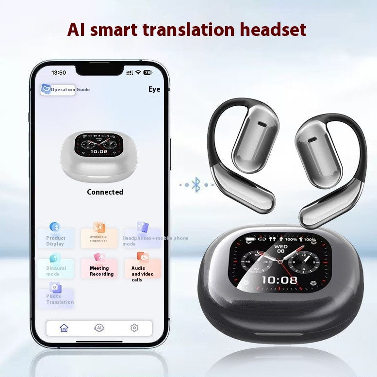 Ear-mounted LCD Color Screen Bluetooth Headset Smart AI Translation Headphones