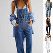 Women's High-Waisted Jumpsuit Overalls With Pockets Loose Fit Denim Trousers Casual Straight Leg Pants