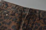 Leopard Print Mini Denim Skirt Women's High Waist Pencil Skirt