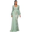 Long Sleeve Sexy Long Sequined V-neck Banquet Ribbon Evening Dress