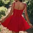 Elegant Chic Women Suspender Mini Skater Dress Summer Fashion Lace-up Slim Waist Pleated Short Dresses For Evening Party Cocktail Occasions
