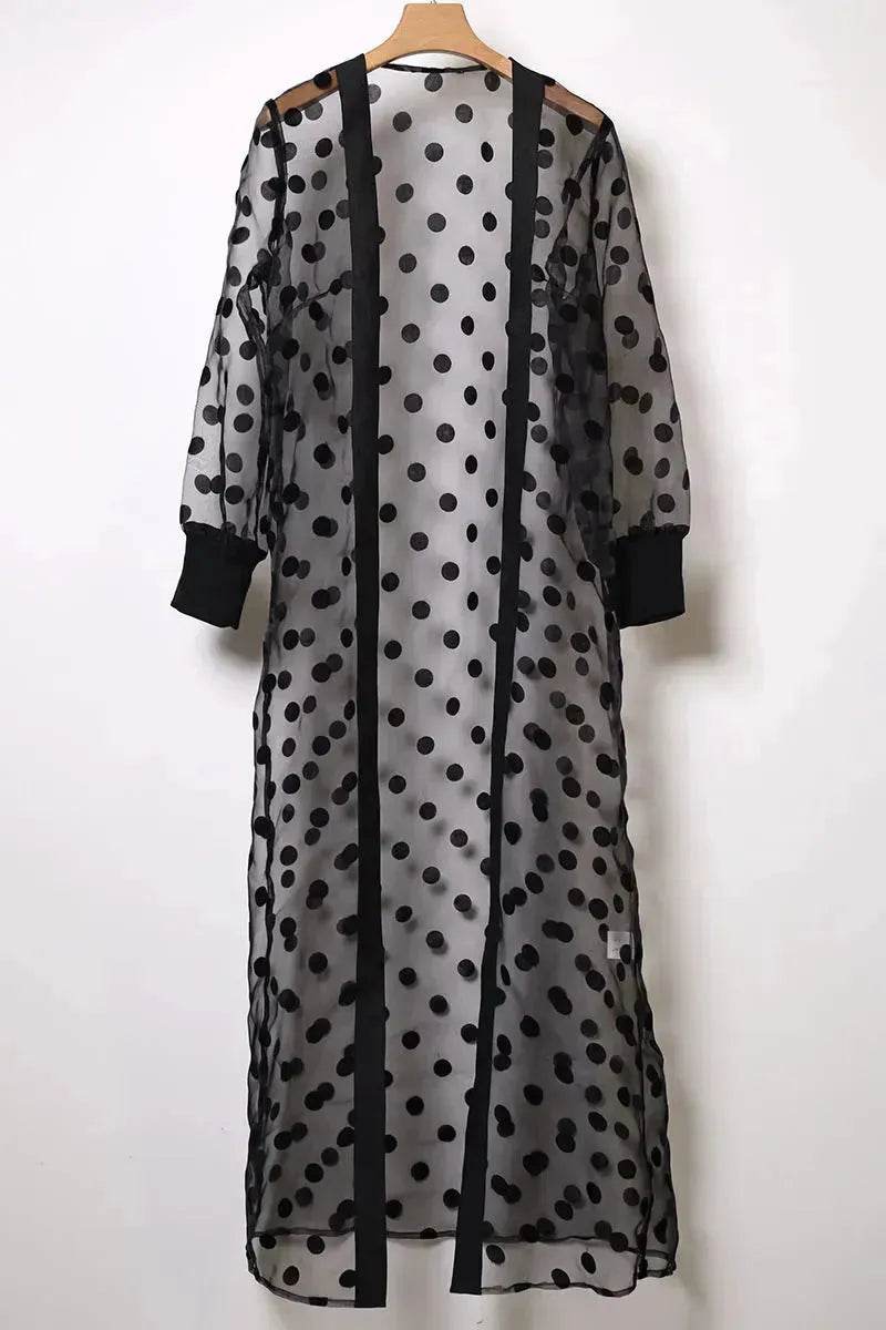 Middle East Apparel Women's Cross-border Polka Dot Perspective Cardigan Long Shawl Open Front Abaya Kimono Abaya for Dubai Turkey Women Two piece