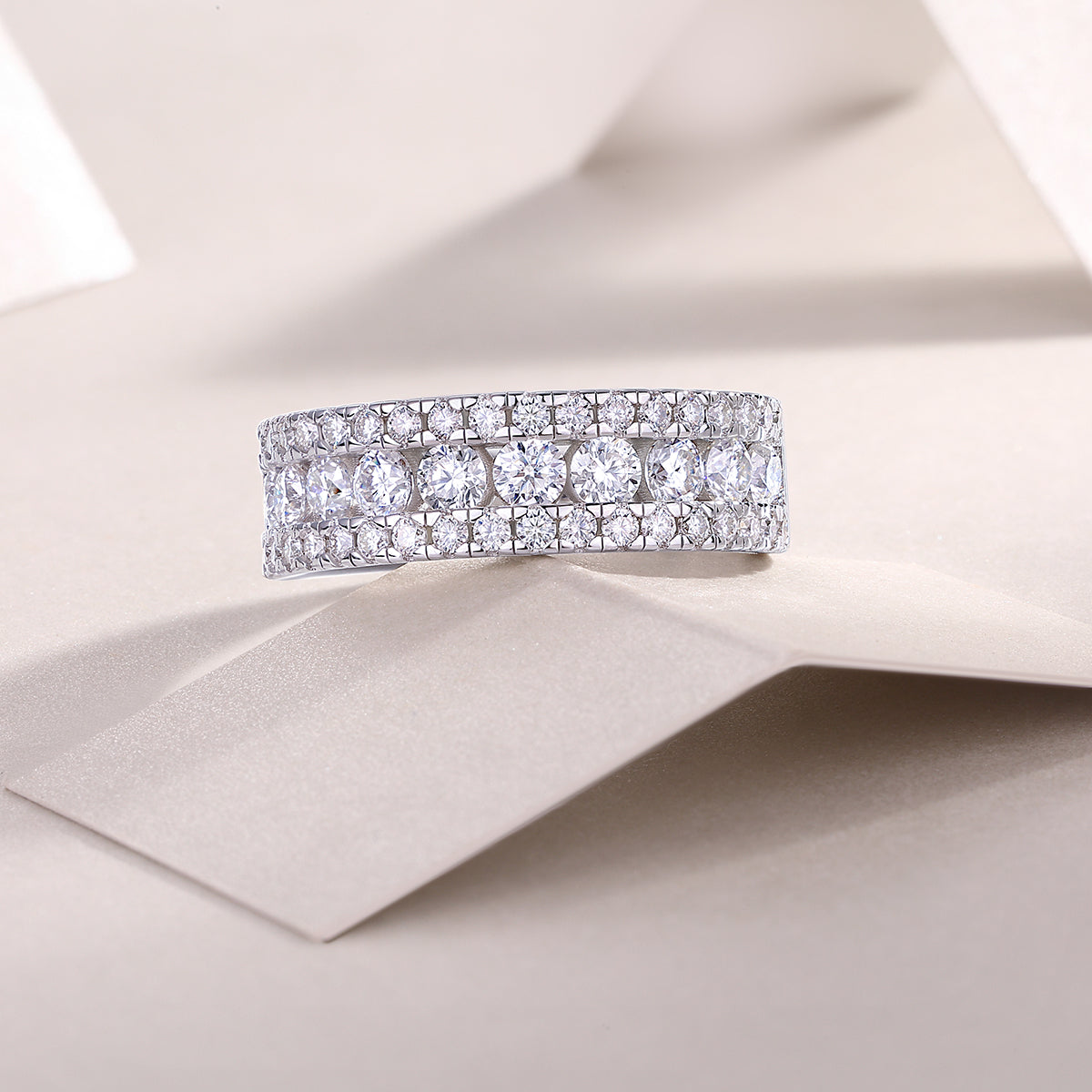 Moissanite Ring – Platinum-Plated 925 Silver | Sizes 5–9 | GRA Certified