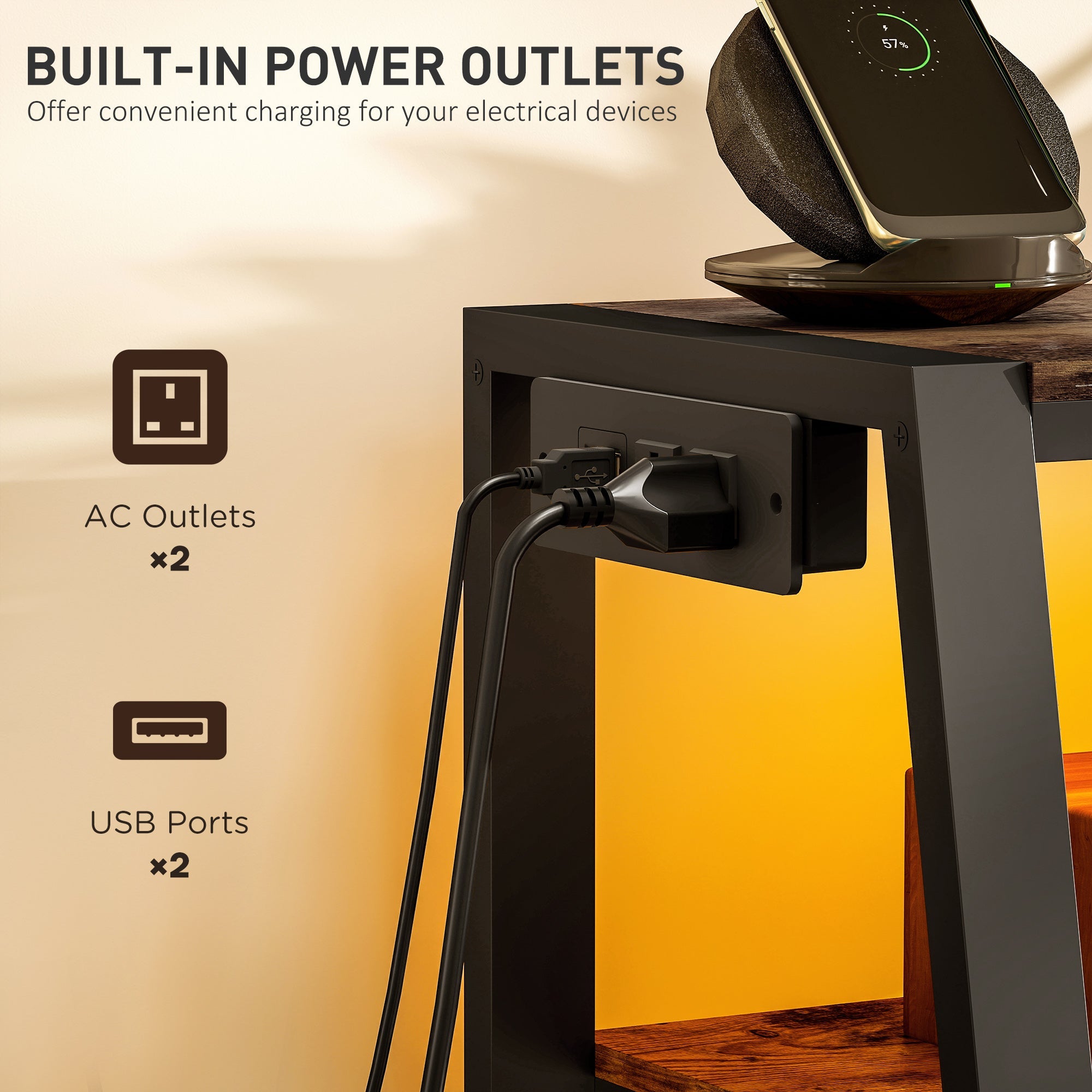 Bay TV Stand with Swivel Mount, Power Outlet and LED Lights for 32-70