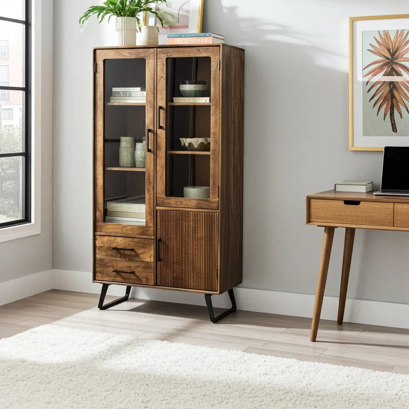 Armoire Arezzo en bois de manguier portes vitrées