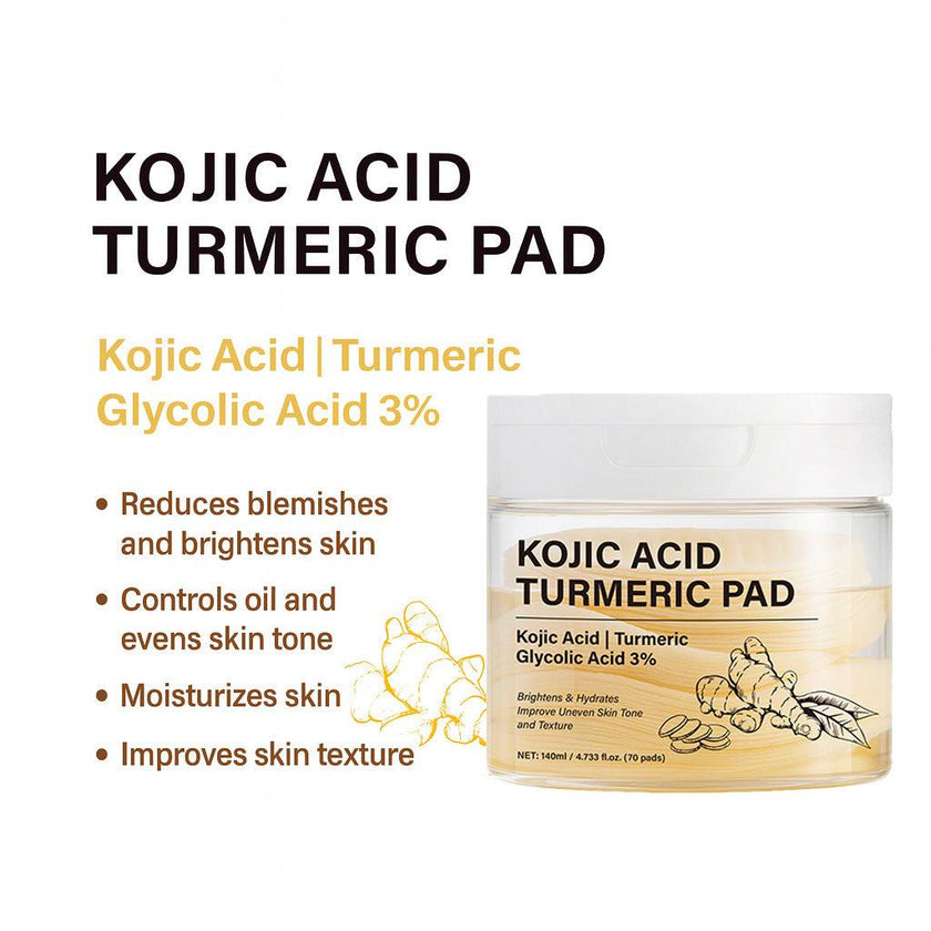 Kojic Acid Turmeric Purifying Toner Pads 70-Pack Brightening Body & Face