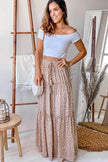 Casual Spring Summer Elastic Waist Pleated Mid Waist printed Maxi Skirt