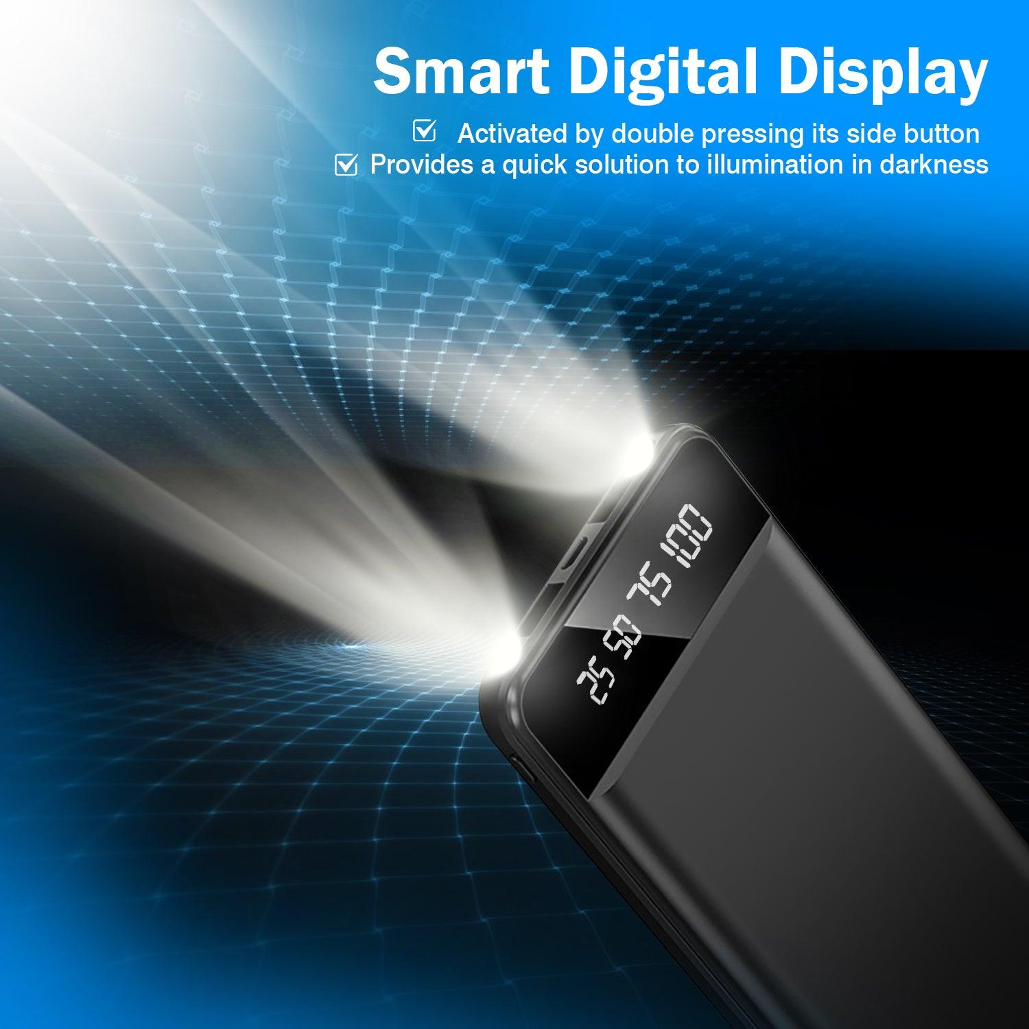 10000mAh Ultra Slim Power Bank Digital Display LED Flashlight 2 USB Ports Airline Approved