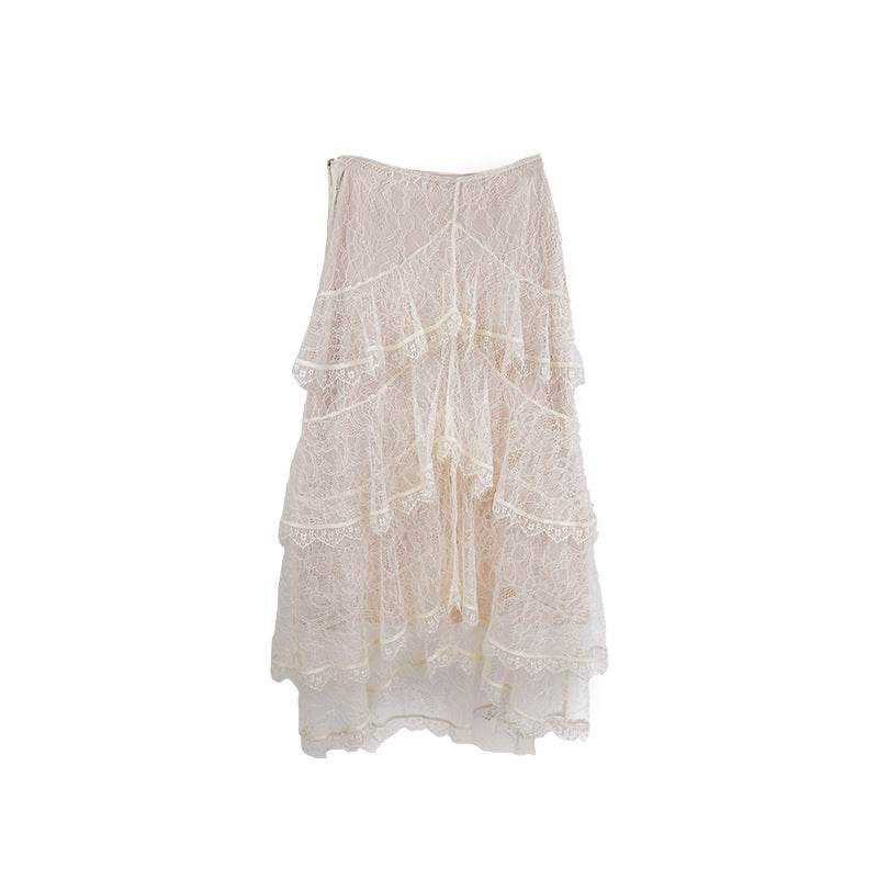 Spring Summer Irregular Cake Layer Lace Midi Tulle Skirt