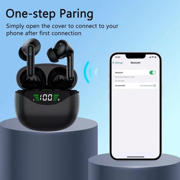 Bluetooth 5.3 Wireless Earbuds Noise Cancelling IPX8 Waterproof TWS Trucker Headset NFC