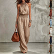 Women's Halter Neck Backless Wide-Leg Jumpsuit | Sleeveless Lace-Up Onesie