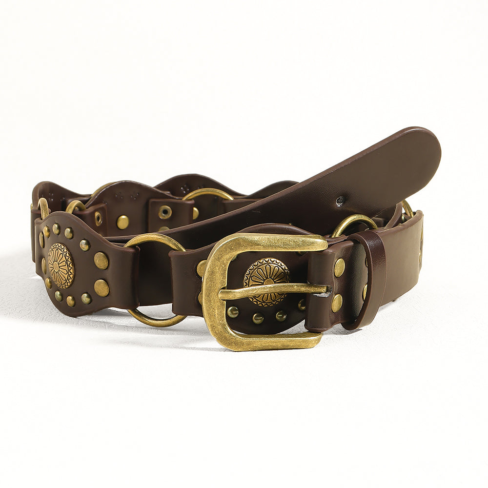 Vintage Riveted Punk Belt – Alloy & PU Unisex Fashion Belt in 110cm & 120cm (12 Styles)
