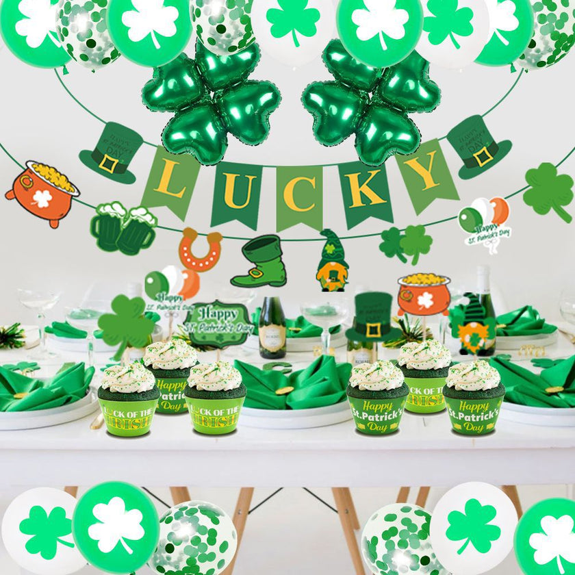 St. Patrick's Day Balloon Party Decoration Kit – 32-Piece Clover & Lucky Balloon Set