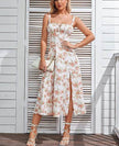 Spring Summer Sleeveless Floral Bohemian Corset flow Slit Midi  Dress