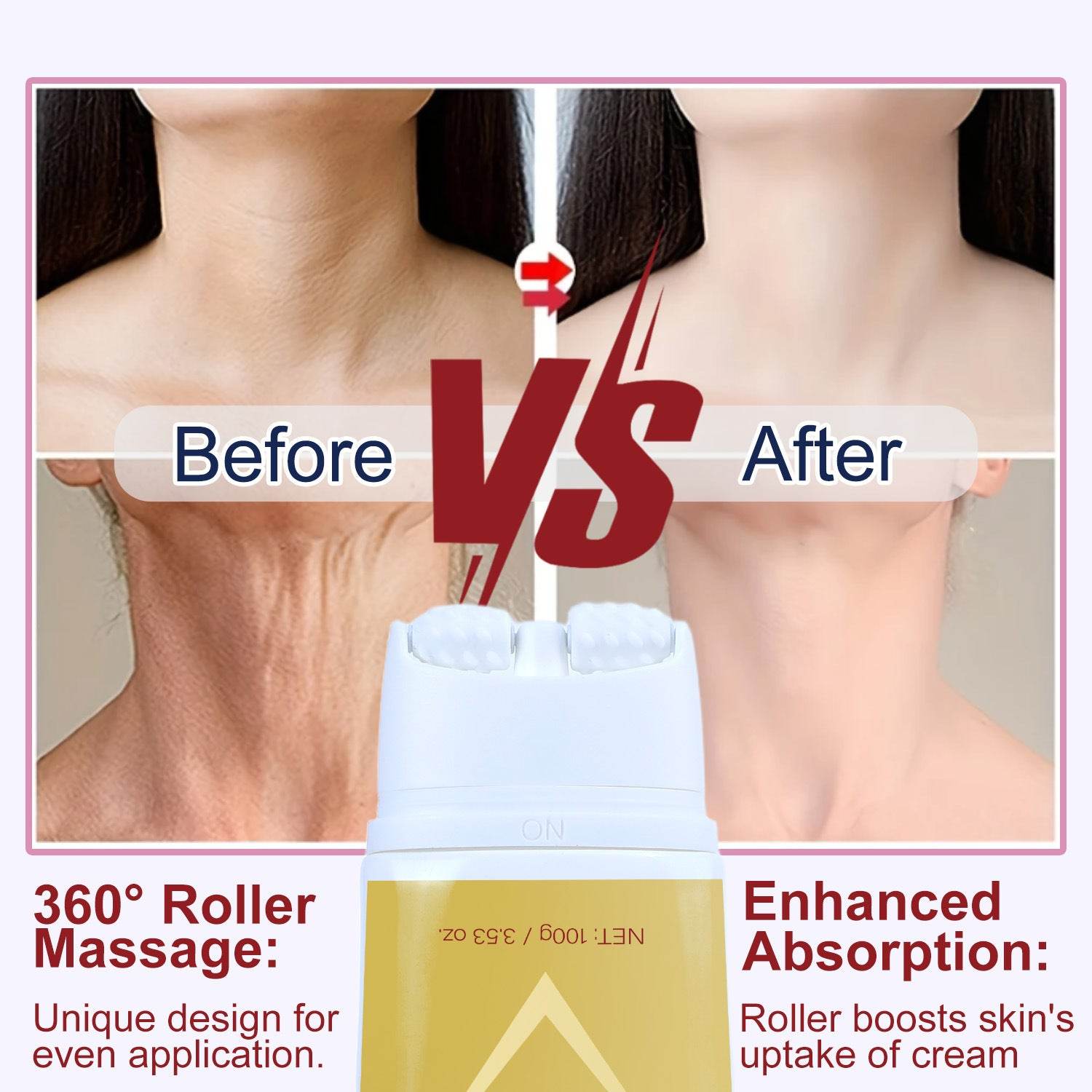 AH-8 Firming Neck Cream with Roller, Lifting and Tightening Neck Cream for Sagging Skin and Neck Lines, 100g