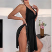 Black Lace Lingerie Set – Elegant Deep V-Neck Backless Slit Design