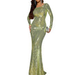 Slim Fit  Long Sleeve Backless Party dress Sequined Evening Dress
