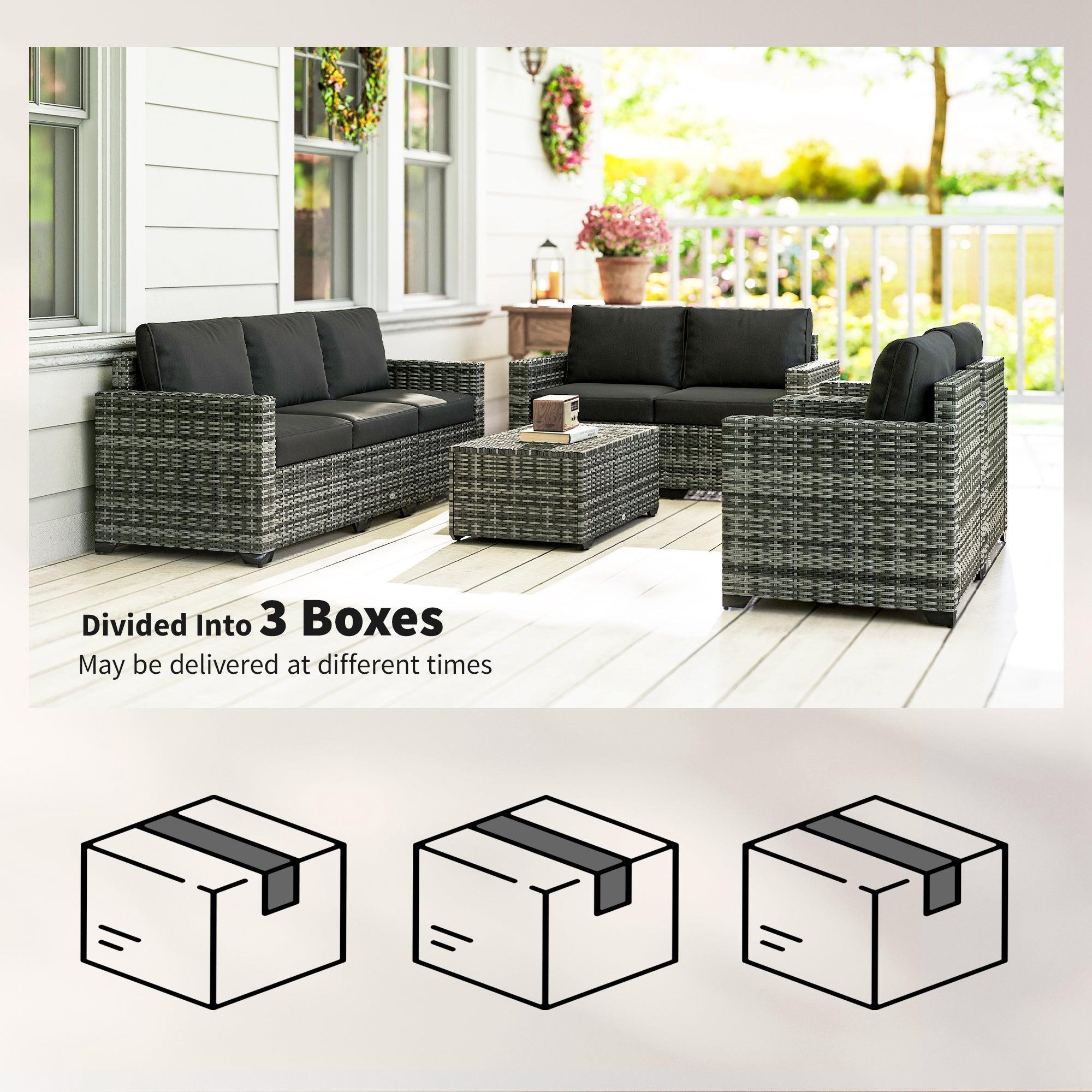 Patio Furniture Set, Cushions, Sofa, Loveseat, Storage Table, Gray