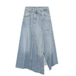 Fashionable Asymmetric High Waist Midi Denim Split Skirt