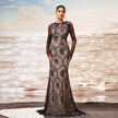 Elegant Long Sleeve Gauze Sheath Fishtail Evening Party Dress
