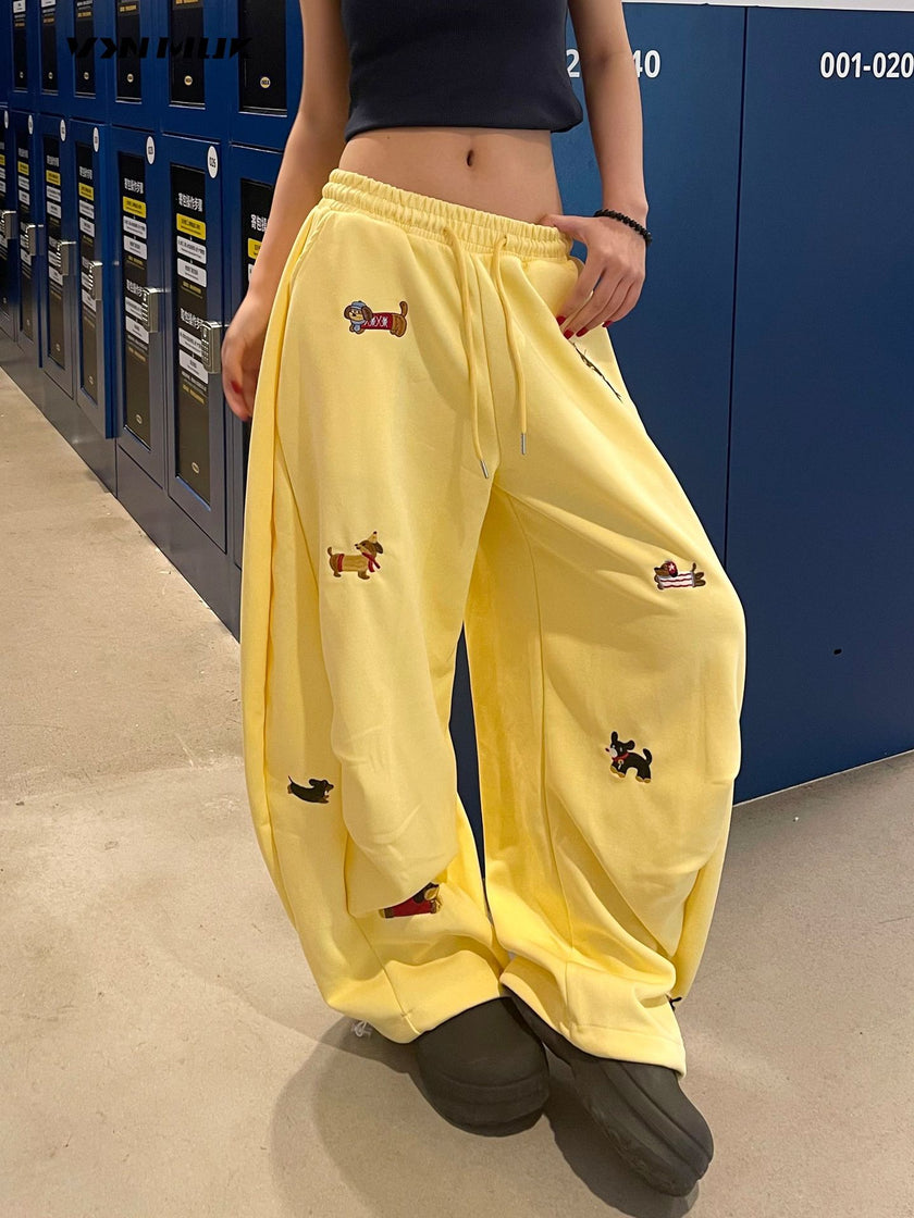Y2K Wide Leg Sweatpants Women – Embroidered Streetwear Joggers