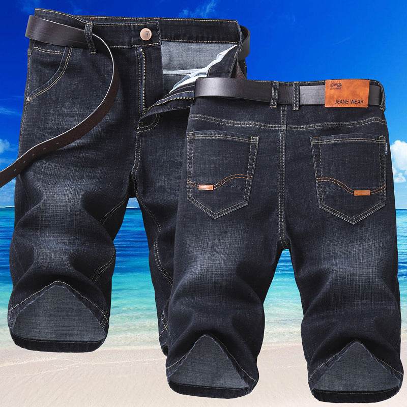 Jeans Shorts Men Elastic Straight Denim Mid Waist Loose Shorts
