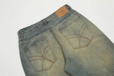 Heavy Industry Washing Hole Denim Trousers Men Jeans