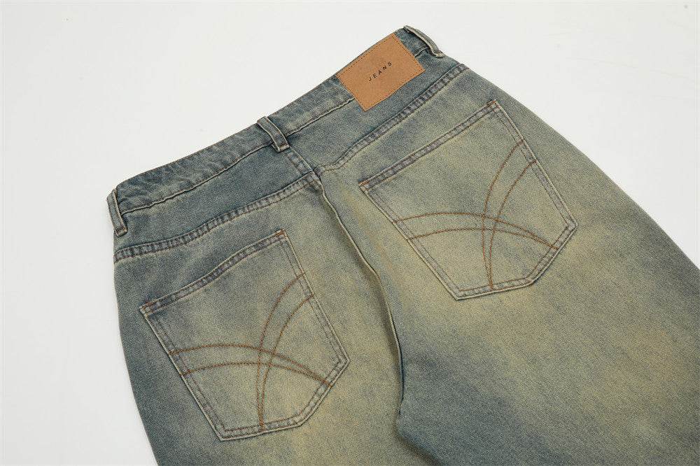 Heavy Industry Washing Hole Denim Trousers Men Jeans