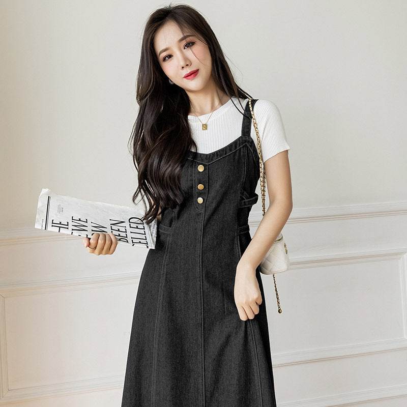 Spring And Autumn New Korean Style Casual All-matching Jeans Suspender Dress
