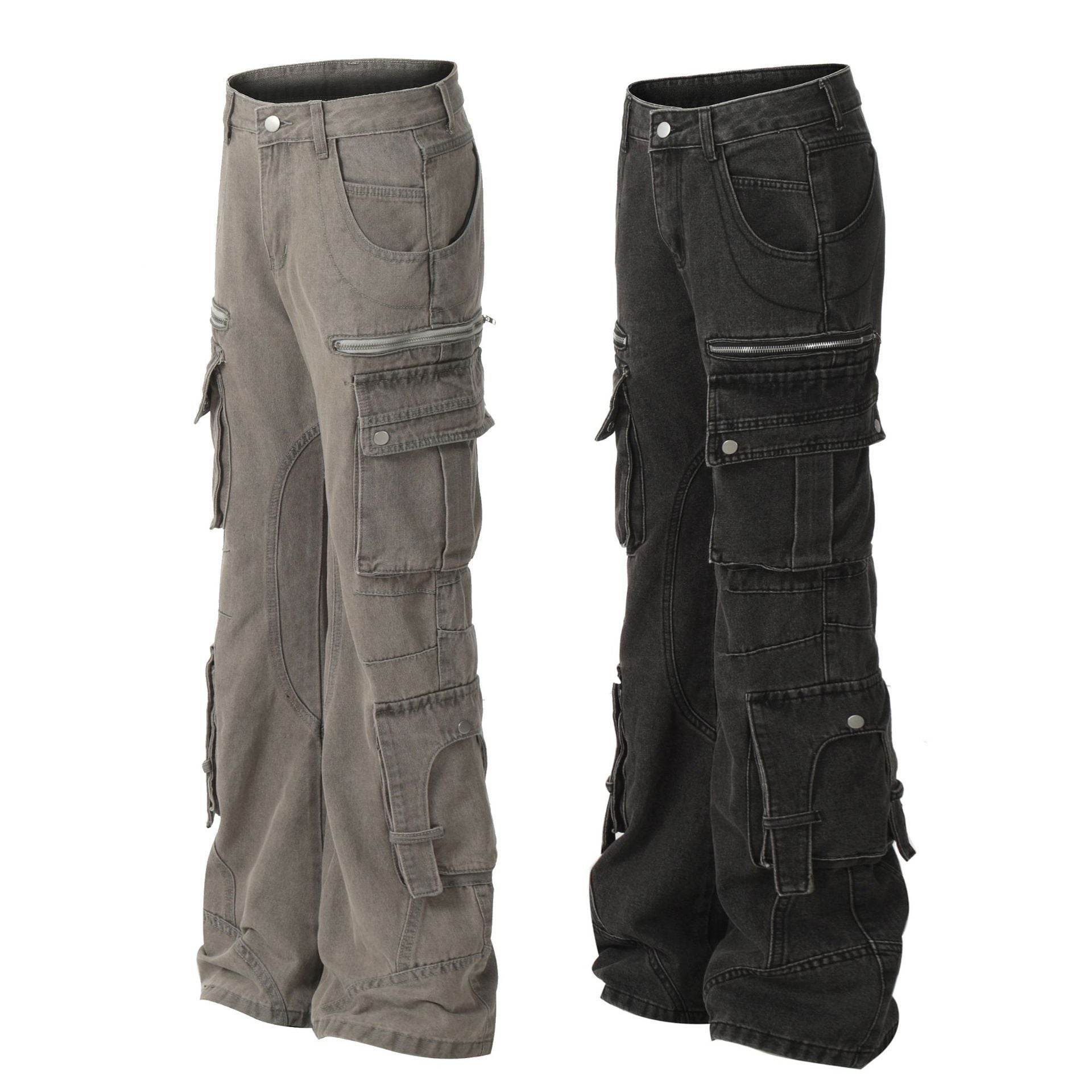 Solid Color Casual Multi-pocket Denim Jean Cargo Pants women