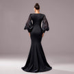 Lantern Sleeve Banquet Applique Sheath Fishtail Mermaid Dress