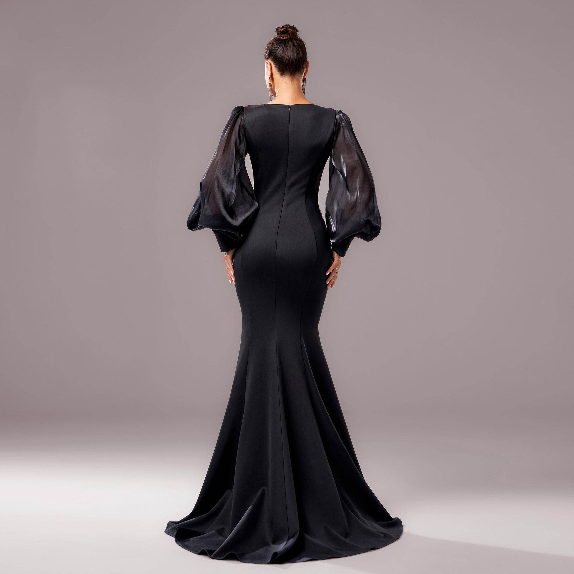 Lantern Sleeve Banquet Applique Sheath Fishtail Mermaid Dress