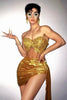 Strapless Tassle  Corset dress Women's Tube Top Rhinestone Chain Skirt Outfit for Evening party Cocktail event