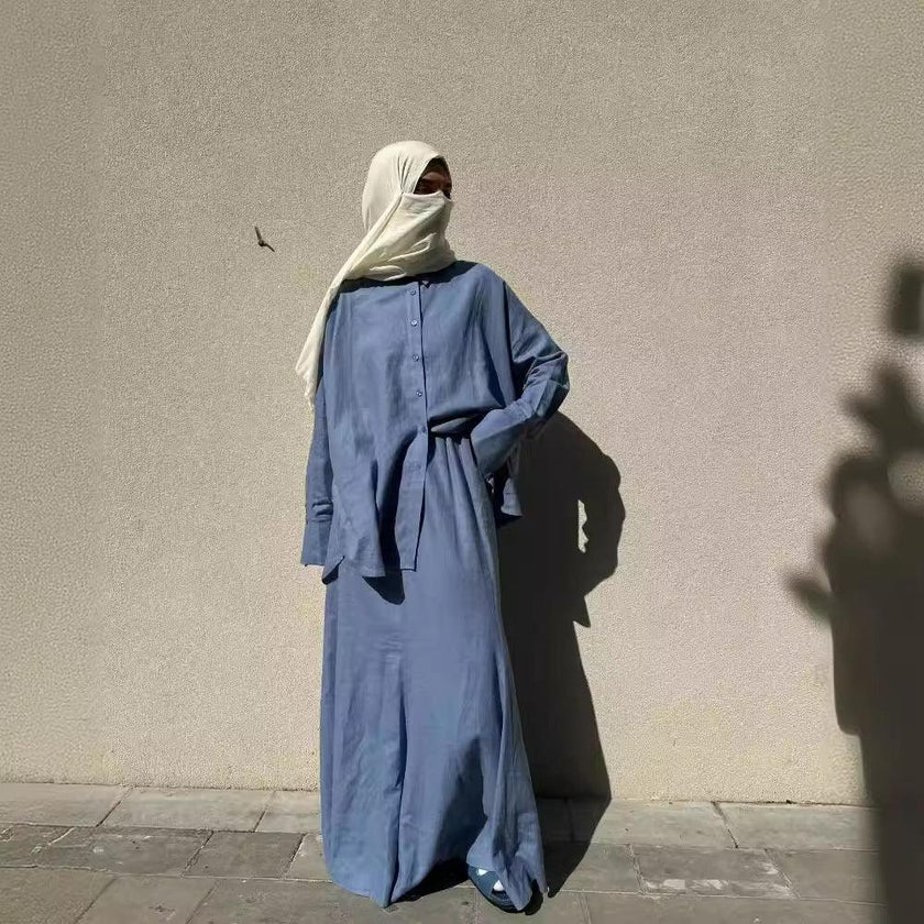 Women's Muslim Loose Long Sleeve Shirt Skirt