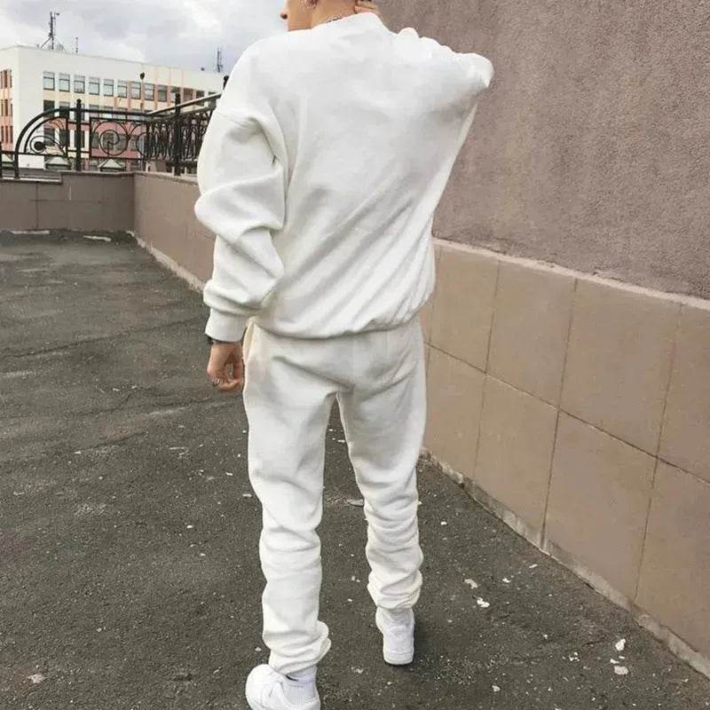 Autumn Winter  street fashion Plain Crew neck Sweatsuit for men