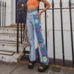 Women's Fashion Pattern Colorblock Bootcut Jeans