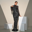 Long Sleeve Slim-fit Sequined Banquet Evening Dress