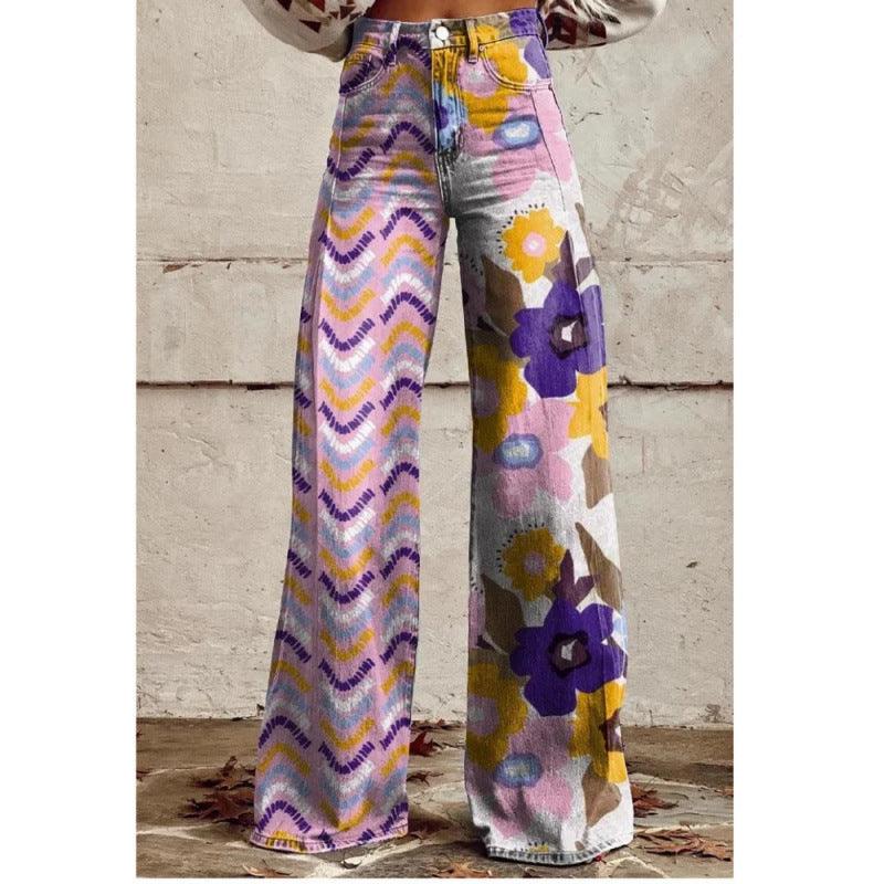 Graphic Printed Bell Bottom Pants for Women – 3D Print Flare Denim Trousers