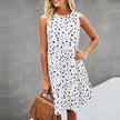 Women Summer Dot Print Sleeveless Loose Swing T-Shirt Dress With Pocket Casual Tank Mini Dresses Sundress