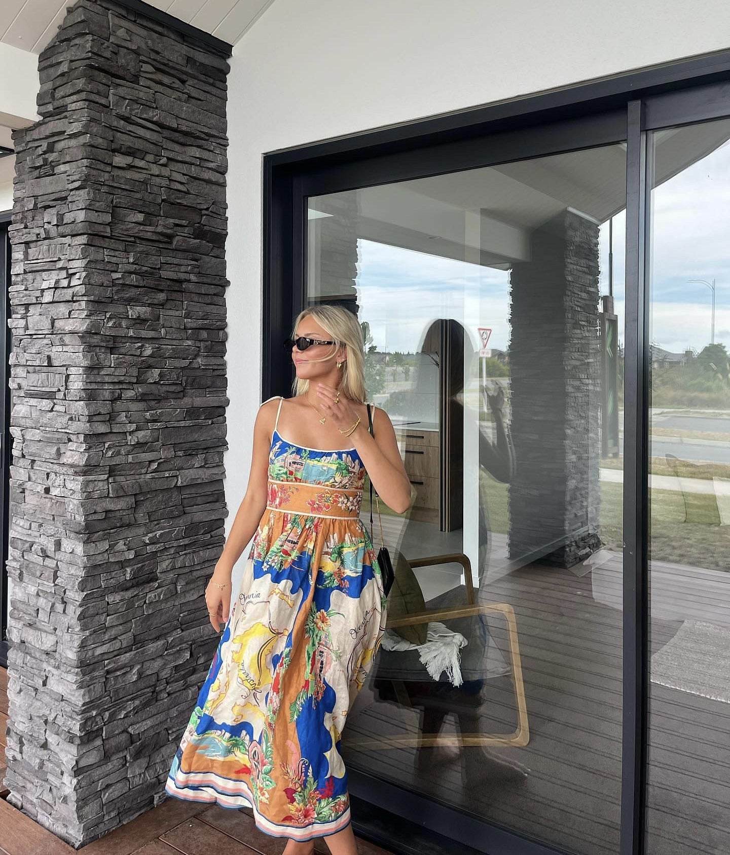 Elegant Ladies Spaghetti strap Vacation Resort Boho Floral Summer Maxi dress