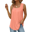 Summer cotton Tops For Women Loose Fit Pleated Square Neck Sleeveless Blouse Tops